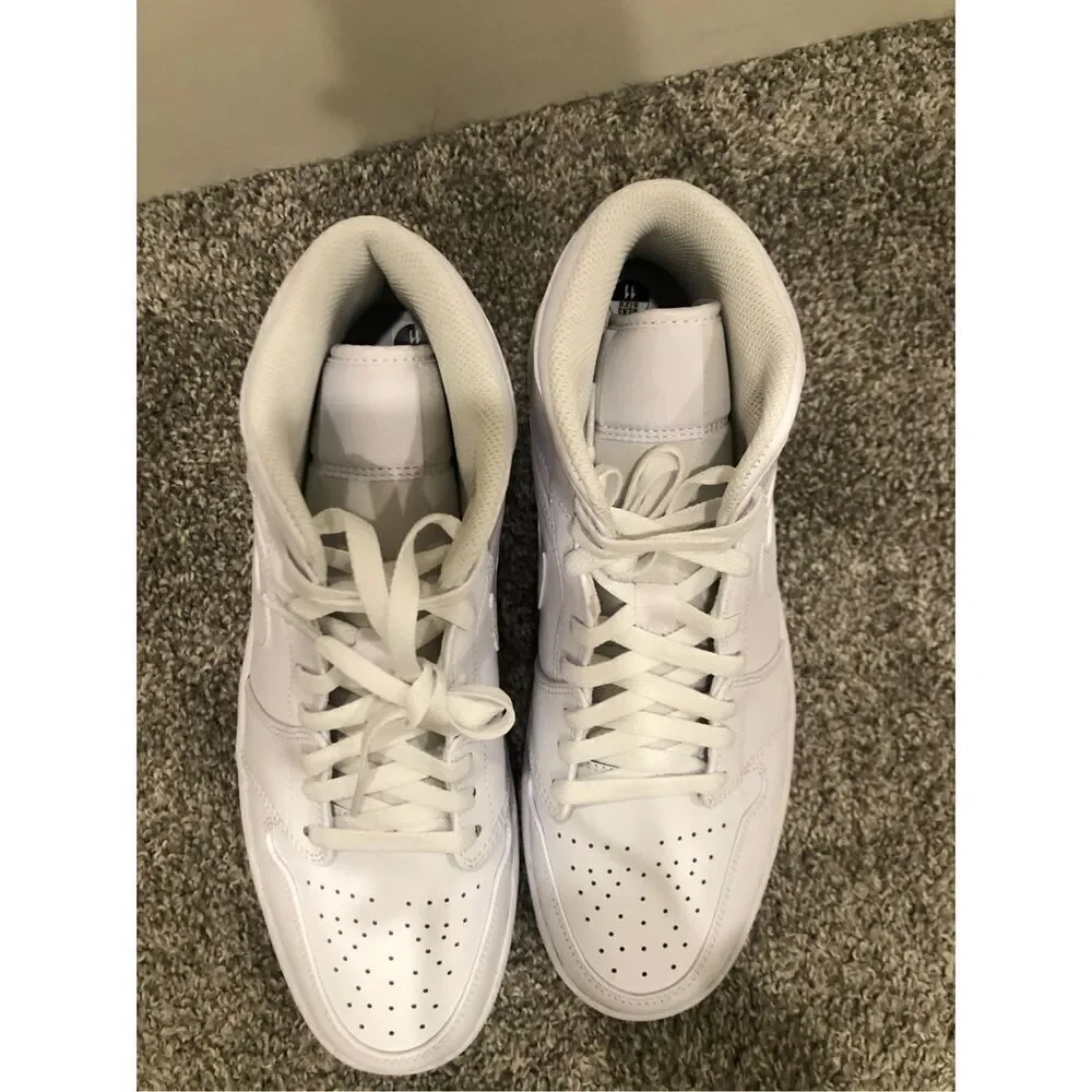 Nike Air Jordan 1 Mid Triple White Mens Size 11